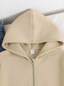 SHEIN Tween Girls Casual Hooded Cardigan Jacket, Autumn/Winter - Apricot - View 2