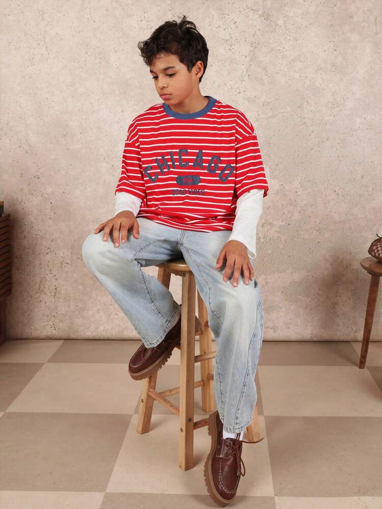 Striped Long Sleeve Tee With Graphic Print