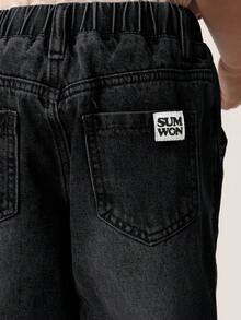 Quần jeans SUMWON dành cho bé trai, chất liệu denim mài, kiểu quần jogger, cạp chun co giãn, dáng rộng thoải mái, thích hợp mặc hàng ngày hoặc đi nghỉ mát. - màu đen - Xem 7