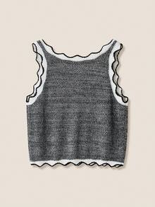 Muvela Blusa de verano linda con top de punto con volantes, bordado de lentejuelas doradas y corbata de moño gris para mujer - Gris - Ver 4