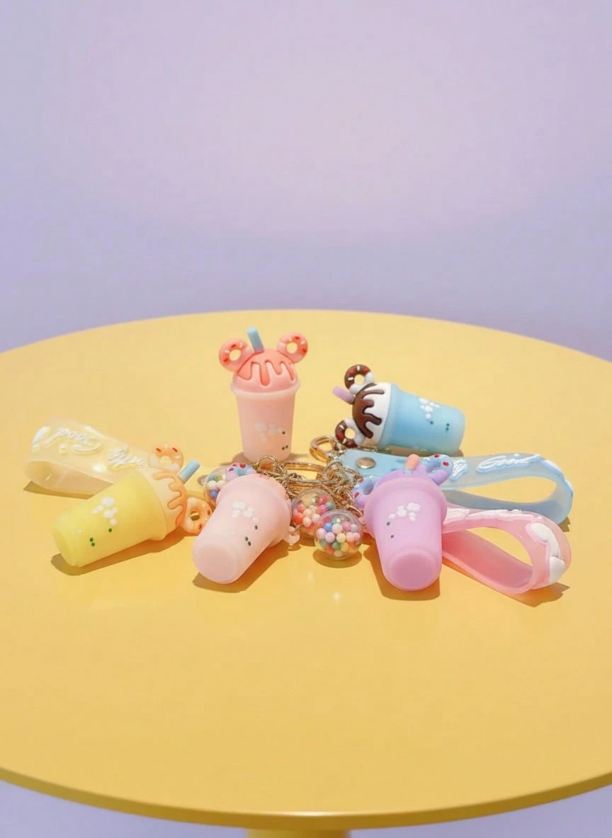 Joivida 1 件创意冰淇淋和奶茶杯形状钥匙扣吊坠，适合学生、朋友、汽车装饰、背包吊坠、包包装饰、生日礼物、派对礼物、圣诞节 - 彩色 - 查看 1