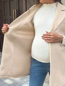 SHEIN Maternity Casual Solid Color Turndown Collar Sleeveless Jacket, Autumn/Winter - Apricot - View 3
