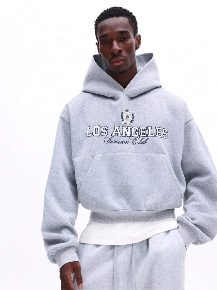 SUMWON Los Angeles Summer Club Graphic Pullover Hoodie With Centre Pocket Drawstring Hood Casual Streetwear Sweatshirt