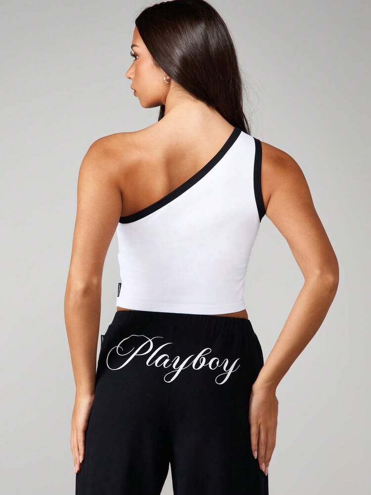 Missguided x Playboy ロゴアクセント付きワンショルダータンク