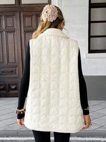 SHEIN Frenchy Áo khoác vest dáng rộng, hai hàng khuy trơn màu dành cho nữ, mùa đông - Màu be - Xem 2