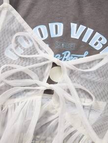 Muvela 两件套女士网纱吊带背心和荷叶袖T恤套装 - 彩色 - 查看 4