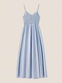 Muvela 女式夏季纯色系腰前系带吊带背心连衣裙、太阳裙 - 藍色 - 查看 2