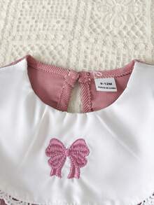 SHEIN Vestido elegante de manga larga con lazo y estampado de encaje en pana rosa para bebé niña, adecuado para salidas, sesiones de fotos, uso diario y escuela