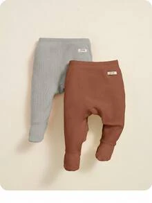 SHEIN Conjunto de 3 piezas de pantalones de bebé recién nacido niña con decoración de punto de unicolor, conjunto de ropa delgada - Multicolor - Ver 2