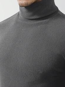 Core Aspect Men's Grey Long Sleeve High Neck Fabric T-Shirt Thermal Regular Fit Top Warm And Comfortable - Grey - View 6