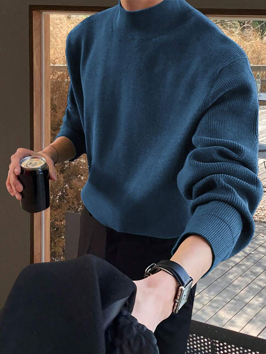 Claim Dot 男士休闲纯色立领毛衣，秋冬