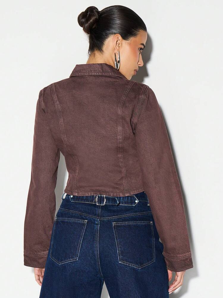 KIZN Fitted Denim Button Front Shirt With Chest Pockets