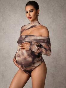 MaterniChic 孕妇斜领长袖褶皱连体裤，时尚修身款