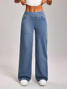 SHEIN PETITE Women's Casual Loose Straight-Leg Jeans Stretchy Jeans For Women Pants Flare Leg - Blue - View 7
