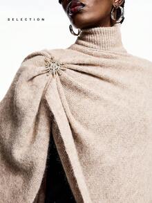 LYSMO 2025 New Arrive Minimalism Winter Women's Solid Color Turtleneck Loose Asymmetrical Hem Knit Sweater - Camel - View 8