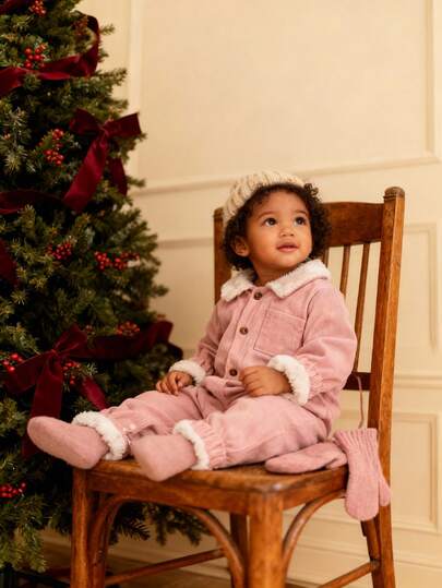 SHEIN 女婴保暖内衬领口长袖连体衣，冬季