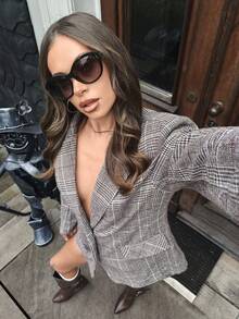 SHEIN Unity Bộ vest kẻ caro phong cách retro thường ngày dành cho nữ - Nhiều màu - Xem 6