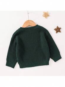 Loomiva 男婴卡通恐龙图案万圣节圆领长袖毛衣，秋冬季款 - 墨綠色 - 查看 2