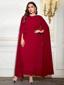 Reflora Einfarbiges Kleid mit Flügelärmel und Twist-Taille in Große Größen, geeignet für Party und Bankett - Rot - Übersicht 4