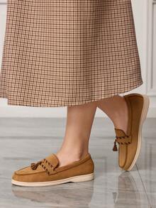 Sleekvia Mocasines planos de unicolor versátiles y casuales para ir al trabajo - Marrón - Ver 3