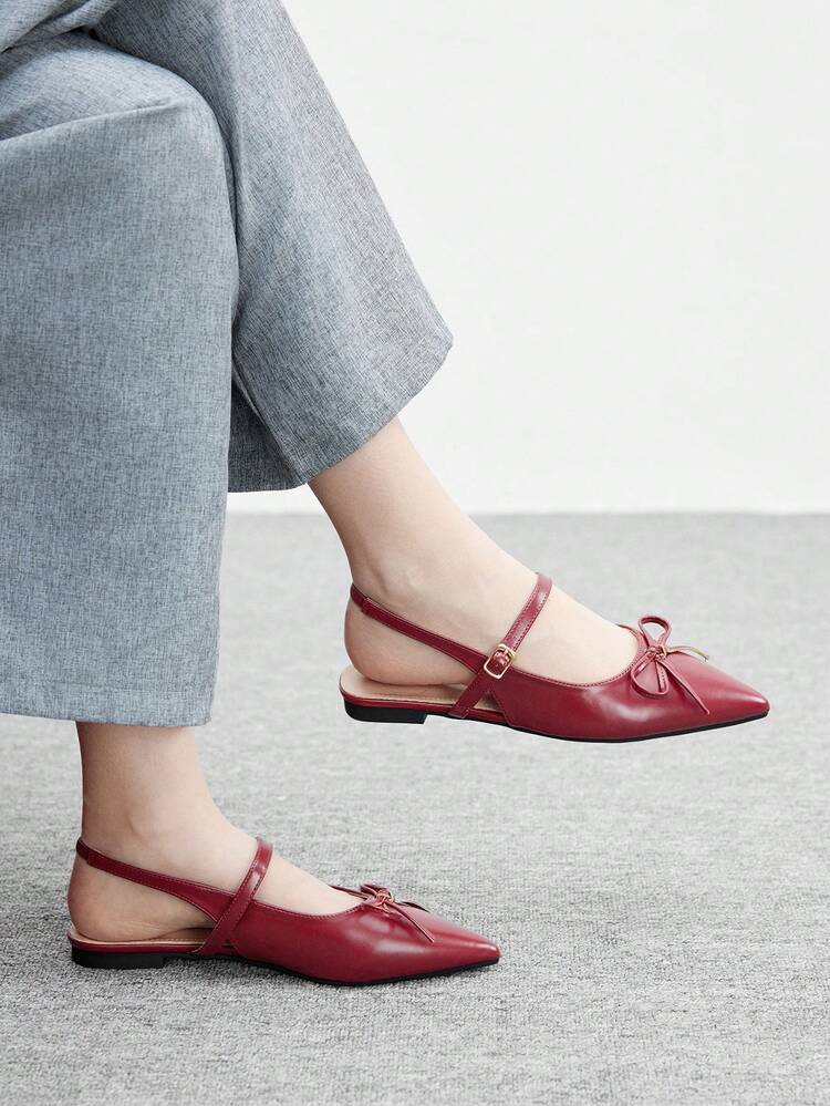 CUCCOO BIZCHIC Women's Elegant Commuter Flats With Bow Decor Pointed Toe For Christmas
