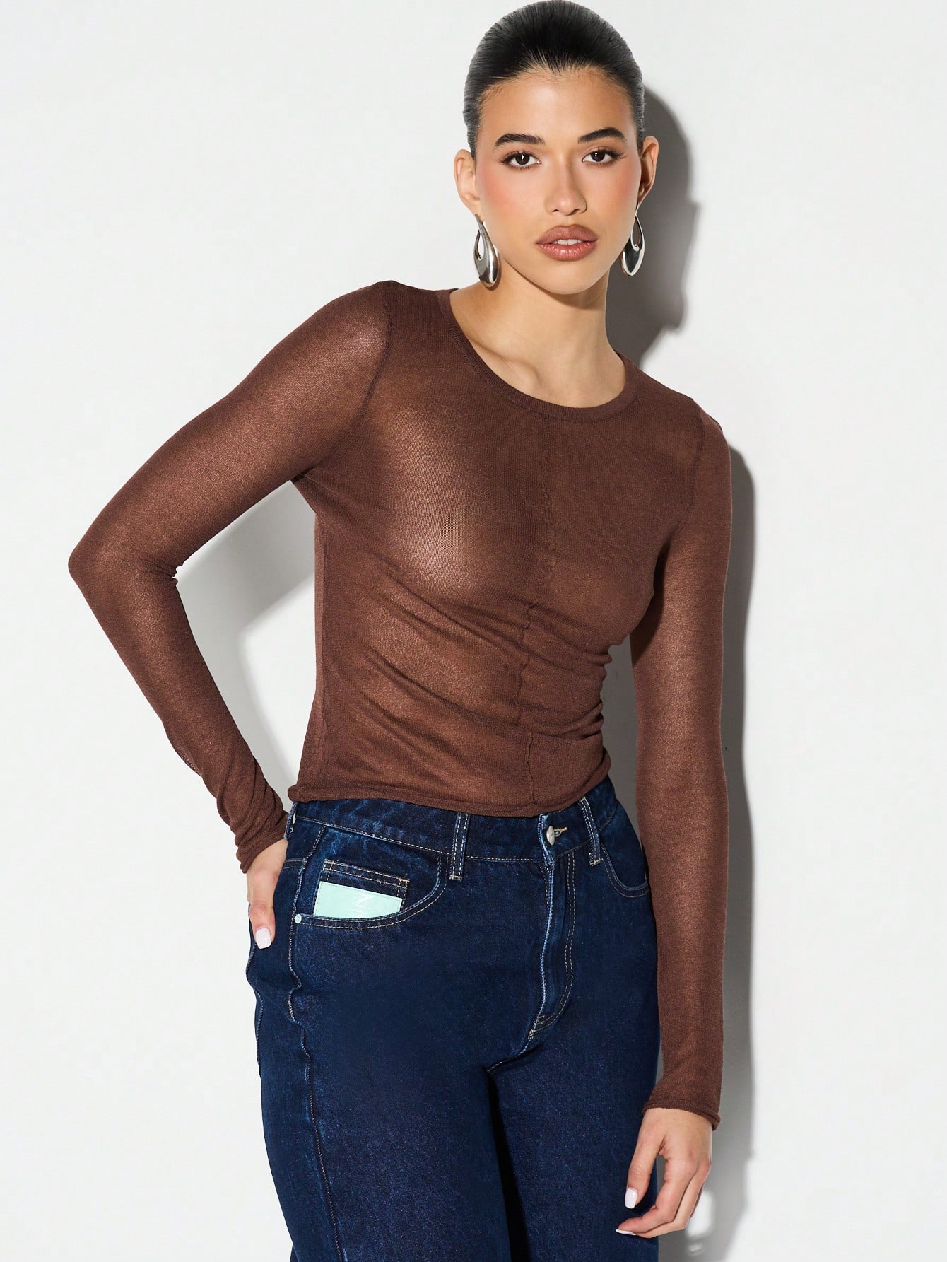 KIZN Ribbed Knit Long Sleeve Crop Top