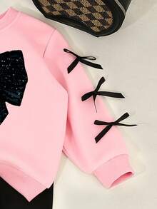 2件套女童休闲爱心图案长袖上衣和黑色裤子运动套装 - 彩色 - 查看 5