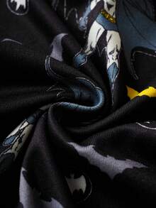 BATMAN X SHEIN 男婴卡通蝙蝠印花针织圆领上衣和裤子紧身睡衣套装 - 黑色 - 查看 4