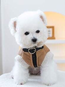 PETSIN 1pc Pet Clothing, Cat And Dog Universal Clothing, Autumn And Winter Thick Warm Jacket, Handsome And Fashionable Suede Vest - coffee color - View 2