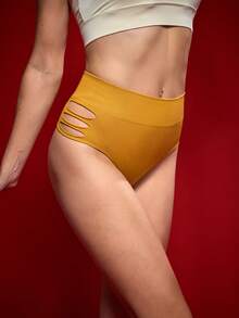 Menodora SHEIN Sport 女士无缝高腰镂空运动内裤，适合钢管舞 - 薑色 - 查看 3