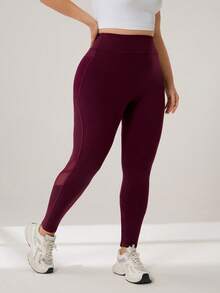 Auralis Quần legging tập yoga, quần legging tập yoga có túi, màu đỏ rượu vang cỡ lớn cho nữ, cạp cao, lưới vá, nâng cơ bụng, có túi bên hông, quần legging tập yoga, quần legging tập gym màu đỏ cho nữ có đường cong - Màu Đỏ Sâu - Xem 3