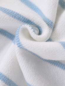 SHEIN 男婴/女婴条纹针织毛衣，舒适长袖连体衣，适合秋冬季，浅蓝色和白色，适合日常穿着、休闲装、户外装、旅行装、日托装 - 彩色 - 查看 9