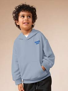 SUMWON Boys Future Print Pullover Hoodie With Centre Pocket And Ribbed Cuffs For Everyday Casual Wear Vacation - Blue - View 3