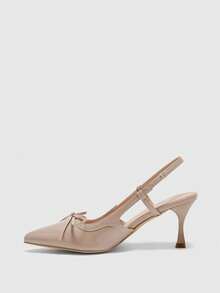 CUCCOO BIZCHIC Giày cao gót mũi nhọn đính nơ trang trí thời trang đa năng hàng ngày cho nữ - Màu be - Xem 10