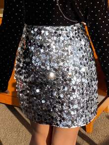 DAZY Minigonna di moda con vita alta e paillettes, da indossare per feste, Capodanno, Natale e Carnevale