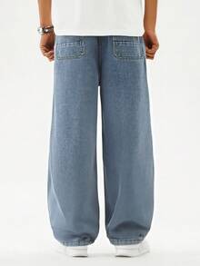 Denimly Teen Boys Vintage Casual Daily Urban Street Chic All Year Must Have Multipocket Wide Leg Jeans With Distressed Wash, Elastic Waistband And Adjustable Drawstring - Medium Wash - View 2