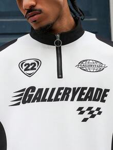 GALLERY FADE 男士休闲撞色拼接字母印花卫衣，秋冬男士街头风拉链图案卫衣 - 黑色 - 查看 3