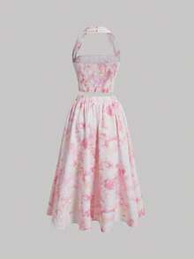 SHEIN MOD 女士扎染露背上衣和半身裙套装，渐变印花，大理石纹印花