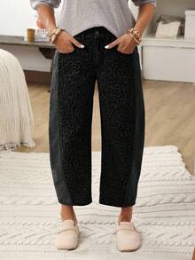 EMERY ROSE Women's Leopard Print Pocket Casual Fashion Jeans - Black - View 1