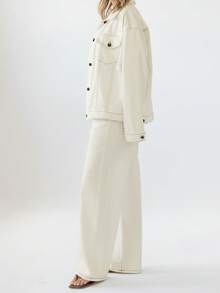 Aralina 休闲宽松长袖前扣经典牛仔夹克 - 白色 - 查看 12