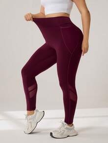 Auralis Quần legging tập yoga, quần legging tập yoga có túi, màu đỏ rượu vang cỡ lớn cho nữ, cạp cao, lưới vá, nâng cơ bụng, có túi bên hông, quần legging tập yoga, quần legging tập gym màu đỏ cho nữ có đường cong - Màu Đỏ Sâu - Xem 6
