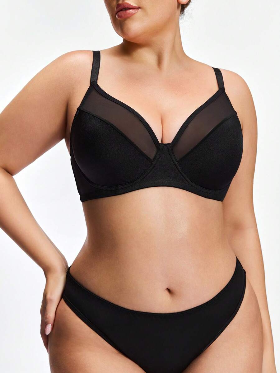 SHAPORA 1pc Plus Size Women's Underwire Bra With Lift And Side Support, Black Shiny - Black - View 1