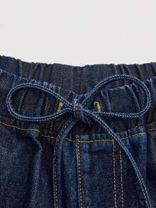 Maija Women's Denim Suit: Long-Sleeved Casual Shirt + Elasticated Casual Pants,Autumn/Winter Casual Two-Piece Set - Dark Wash - View 6