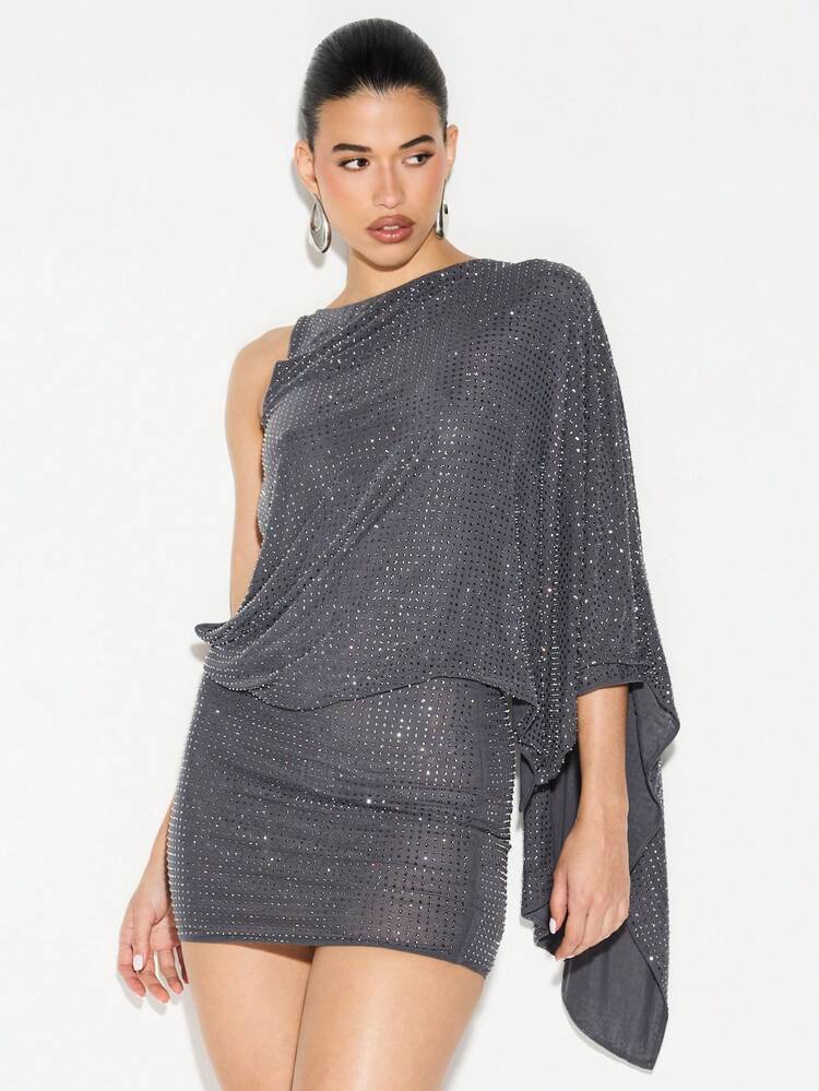 KIZN Sparkle Mini Dress With Cape Sleeves