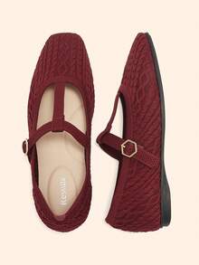 Ressula Women's Casual Versatile Commute Simple Buckle Flats Valentine's Day - Burgundy - View 4