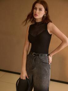 MOTF PREMIUM WOMEN'S SLEEVELESS FITTED RIBBED KNIT TOP - Black - View 6