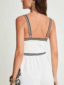 CAJUNI 女士时尚休闲印花吊带连体裤 - 黑與白 - 查看 3