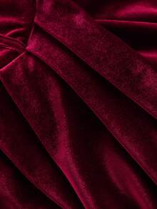 SHEIN MOD 女士酒红色复古优雅褶皱修身派对连衣裙，节日连衣裙，连衣裙，S码套装，连衣裙 - 酒紅色 - 查看 4