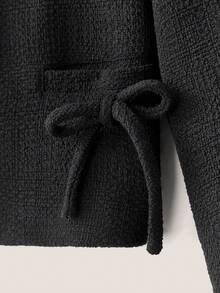 Muvela Women Solid Color Single-Breasted Round Neck Long Sleeve Casual Jacket Valentines Clothes - Black - View 2