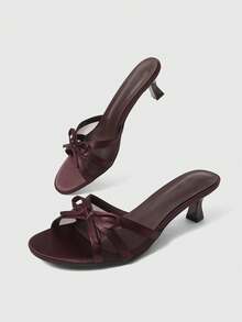 Sleekvia 女士绑带高跟穆勒凉鞋，夏季新品 - 酒紅色 - 查看 2